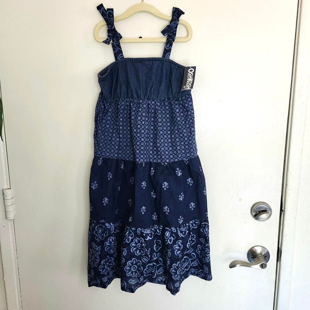 OshKosh Girls 6/6X Boho Denim Patchwork Tiered Maxi Dress NWT
